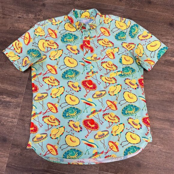 Chubbies 1/4 Button Hawaiian Shirt Men Size Medium Sombreros Pocket - Picture 2 of 7